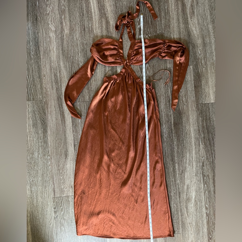 Line & Dot Rust/Copper Halter Dress - Picture 2 of 10